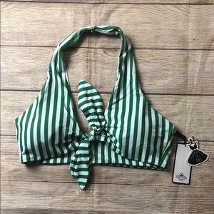 NWT Green Striped‎ Halter Bikini Top
